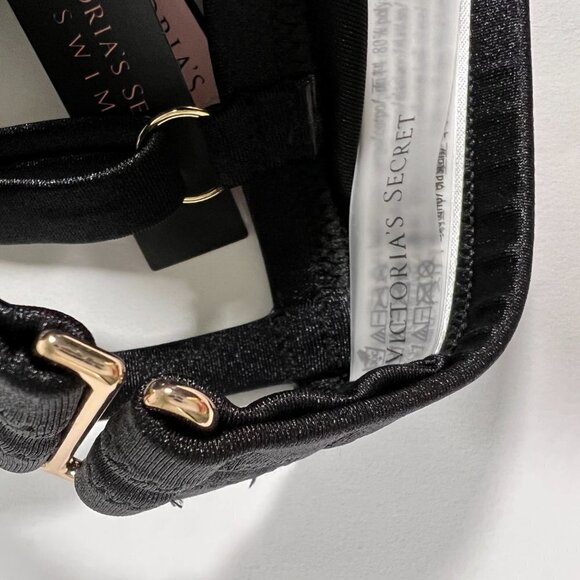 Victoria Secret 32C S Bombshell Push Up Top Bikini Set Shine Strap LOGO Black - Picture 12 of 15